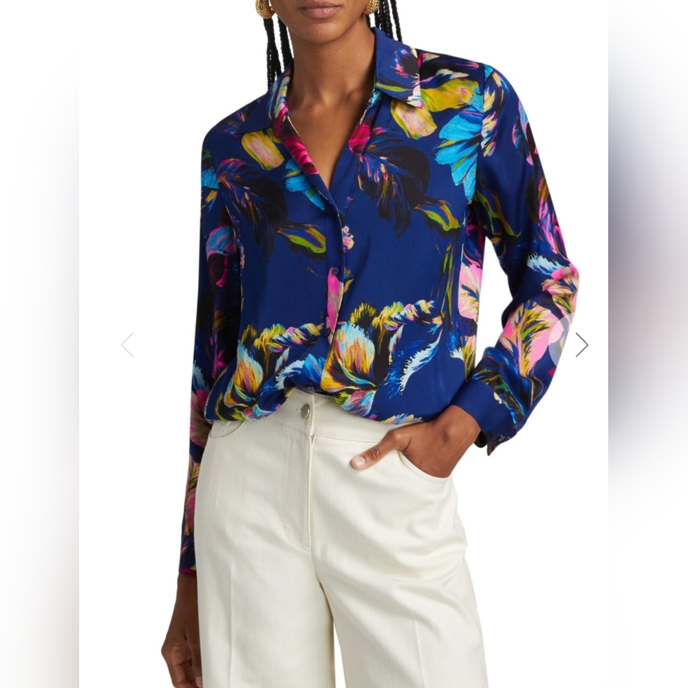 Elie Tahari Womens  The Madeline Silk-Blend Blouse, Blue